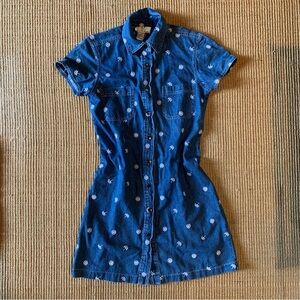 Vintage Ice Petite Denim Jean Dress w/ Embroidered Flowers Women’s 4P, Small